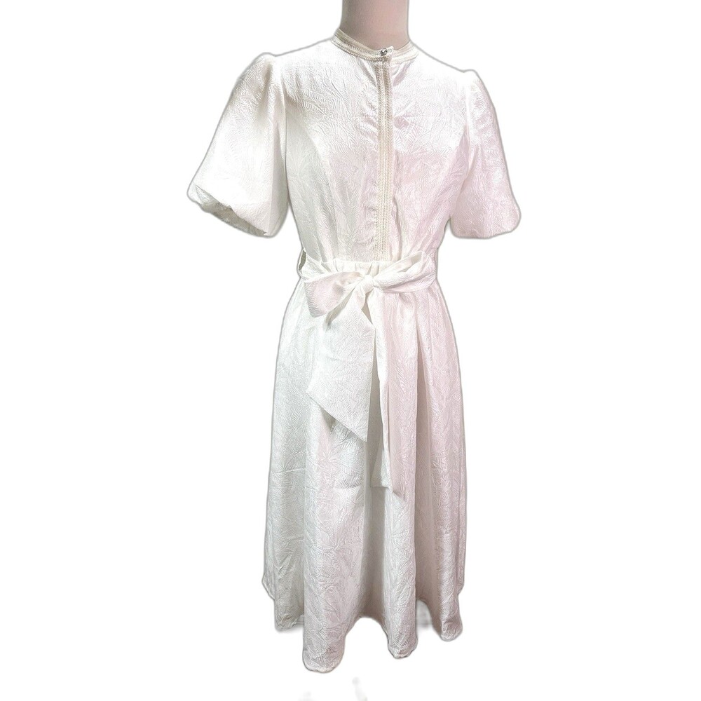 Psalter Dress Size 38 Women's Midi White Stenciled Floral Romantic Minimalism